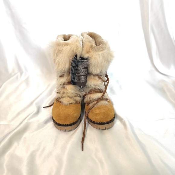 Montelliana STELLA GENUINE SHEARLING TRIMMED LACE-UP HEALED BOOT IN SEGALE - Picture 2 of 11